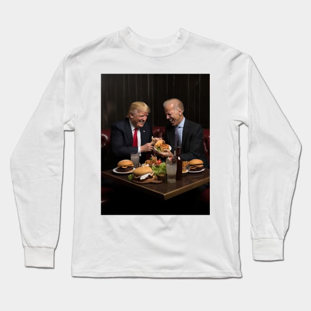 Trump and Biden enjoying burgers Long Sleeve T-Shirt by Maverick Media